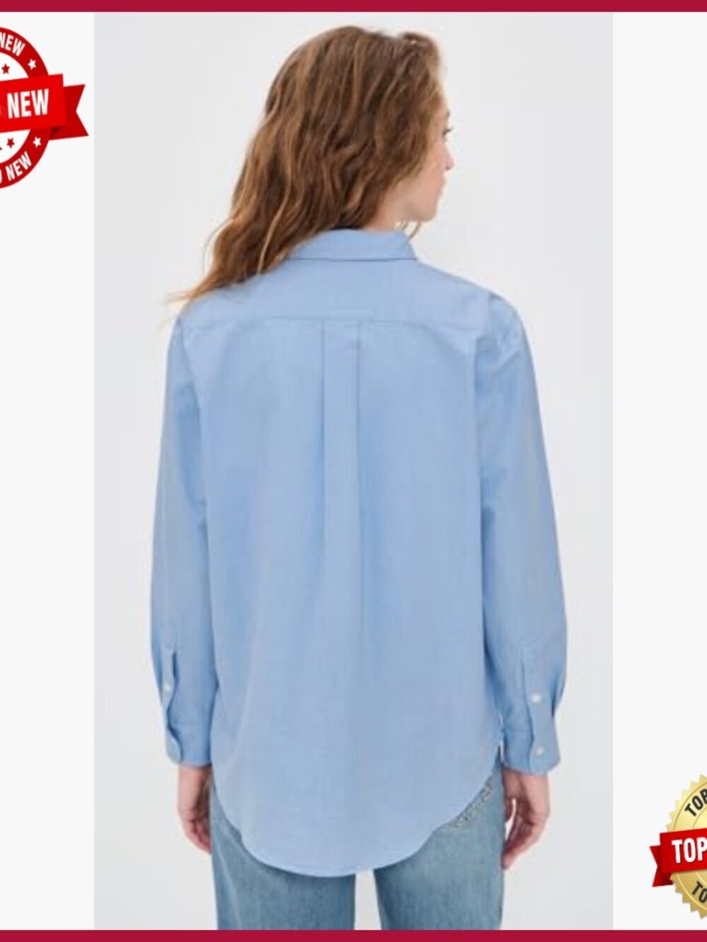 Long Sleeve Button Down Shirt Collared Poplin Cotton Blouse - Picture 3 of 6